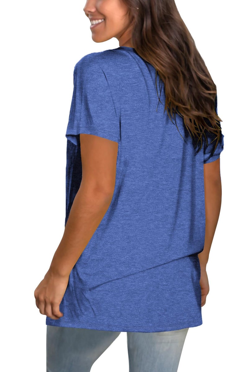 Sipaya Womens Summer Tops Short Sleeve V Neck T Shirts Soft Basic Tshirts Loose Fitting Blue M - Image 4